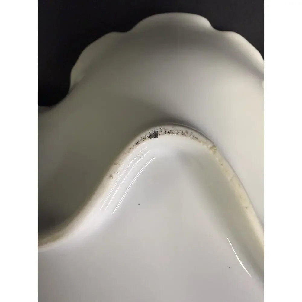 Vintage Japan White Porcelain Scalloped Leaf 11” Twig Handle Ruffled MCM UCAGC